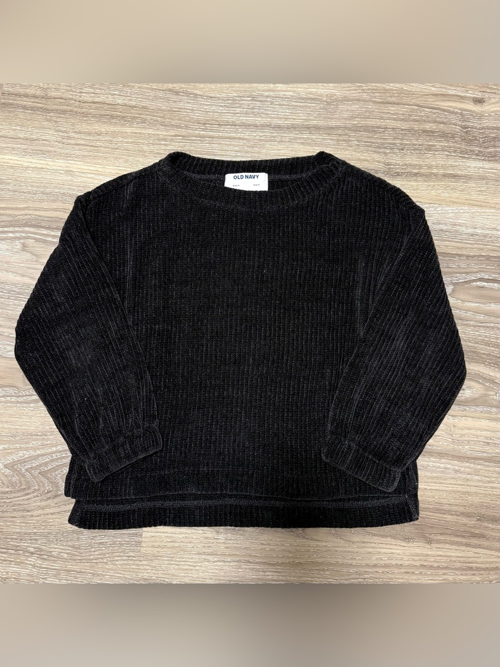 Girls Small (6-7) Old Navy Black Ribbed Chenille Crewneck Sweater